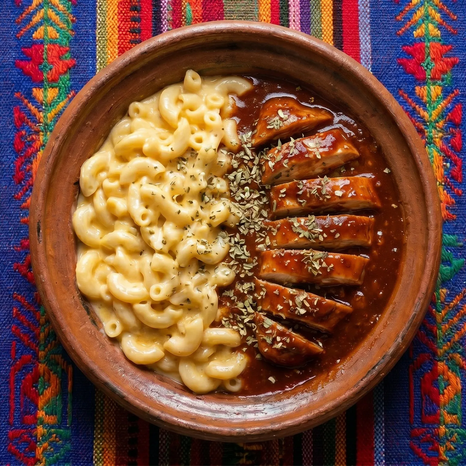 Pollo en Salsa Ahumada y Pasta de Codo a los Tres Quesos